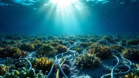 Realistic underwater photograph fiber optic cables seabed natural light