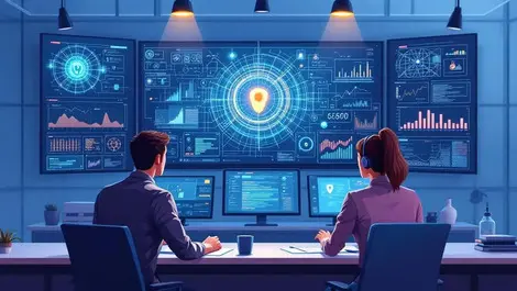 Modern security operations center ai assistant threat monitoring geometric lightforms